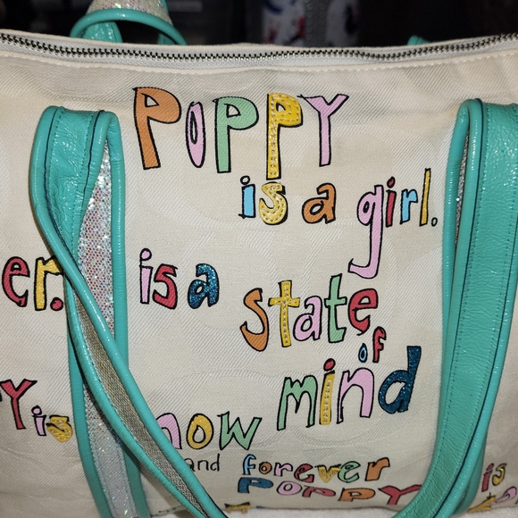 RARE 2pc "Coach Poppy is Glam" canvas/leather xl tote+wristlet + Macy's tags - Picture 5 of 16